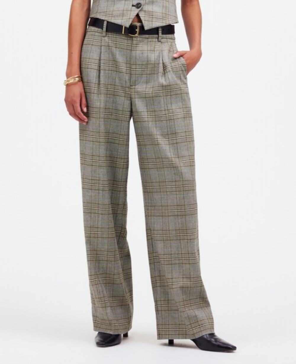 Madewell Slouchy Straight Pants in Yarn-Dyed Plaid 10 Italian NS273 academia